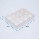 50 Pack of White Card Chocolate Sweet Soap Product Retail Gift Box - 12 bay 4x4x3cm Compartments  - Clear Slide On Lid - 16x12x3cm
