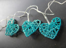 20 Turquoise Blue 3D Hollowed Rattan Heart-Shaped 3M String Fairy Lights, Battery (AA) Indoor & Outdoor Decorations Birthday Celebration Party Room