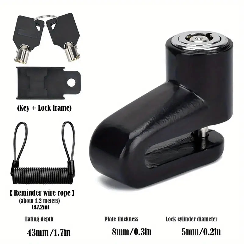 Escooter Disc Brake Lock and Cable - ideal for Bike or Scooter with disc brakes - BLACK