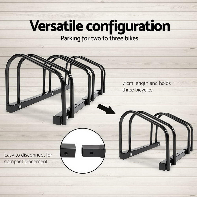 3 Bike Rack Stand for Bicycle Storage Floor Parking Holder Cycling Black Steel - Weisshorn