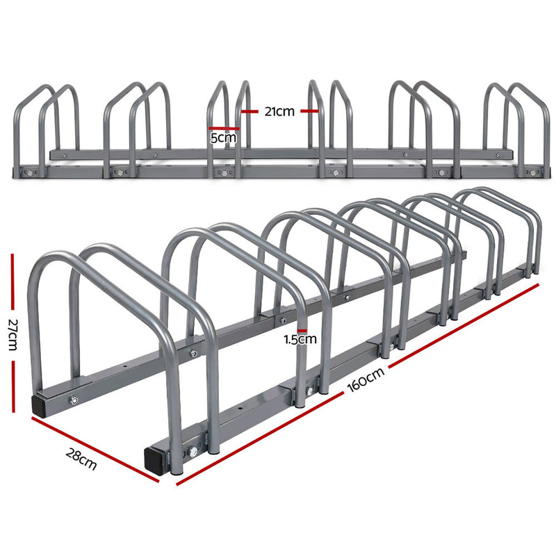 6 Bike Rack Stand for Bicycle Storage Floor Parking Holder Cycling Silver Steel - Weisshorn