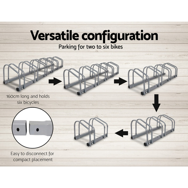 6 Bike Rack Stand for Bicycle Storage Floor Parking Holder Cycling Silver Steel - Weisshorn