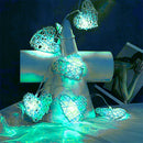 20 Turquoise Blue 3D Hollowed Rattan Heart-Shaped 3M String Fairy Lights, Battery (AA) Indoor & Outdoor Decorations Birthday Celebration Party Room