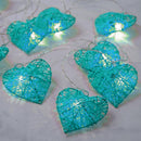 20 Turquoise Blue 3D Hollowed Rattan Heart-Shaped 3M String Fairy Lights, Battery (AA) Indoor & Outdoor Decorations Birthday Celebration Party Room