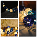 1 Set of Blue n White 5cm Rattan Cane 20 Ball Battery Powered 3m String Lights Christmas Gift Home Wedding Party Bedroom Decoration Table Centrepiece