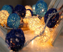 1 Set of Blue n White 5cm Rattan Cane 50 Ball Battery Powered LONG 5m String Lights Christmas Gift Home Wedding Party Bedroom Decoration