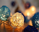 1 Set of Blue n White 5cm Rattan Cane 50 Ball Battery Powered LONG 5m String Lights Christmas Gift Home Wedding Party Bedroom Decoration