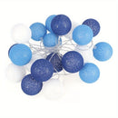 1 Set of 20 LED Blue 5cm Cotton Ball Battery Powered String Lights Christmas Gift Home Wedding Party Boys Bedroom Decoration Indoor Table Centrepiece