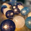1 Set of 20 LED Blue 5cm Cotton Ball Battery Powered String Lights Christmas Gift Home Wedding Party Boys Bedroom Decoration Indoor Table Centrepiece