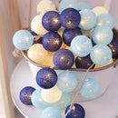 1 Set of 20 LED Blue 5cm Cotton Ball Battery Powered String Lights Christmas Gift Home Wedding Party Boys Bedroom Decoration Indoor Table Centrepiece