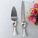 Bride Groom Cake Server Set Wedding Cake Knife and Silver Blade Server Set Boxed - Bride Groom Handles