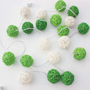 1 Set of Green n White 5cm Rattan Cane 20 Ball Battery Powered 3m String Lights Christmas Gift Home Wedding Party Bedroom Decoration Table Centrepiece