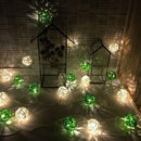1 Set of Green n White 5cm Rattan Cane 50 Ball Battery Powered LONG 5m String Lights Christmas Gift Home Wedding Party Bedroom Decoration