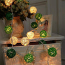 1 Set of Green n White 5cm Rattan Cane 50 Ball Battery Powered LONG 5m String Lights Christmas Gift Home Wedding Party Bedroom Decoration