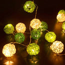 1 Set of Green n White 5cm Rattan Cane 50 Ball Battery Powered LONG 5m String Lights Christmas Gift Home Wedding Party Bedroom Decoration