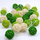 1 Set of Green n White 5cm Rattan Cane 50 Ball Battery Powered LONG 5m String Lights Christmas Gift Home Wedding Party Bedroom Decoration