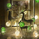 1 Set of Green n White 5cm Rattan Cane 50 Ball Battery Powered LONG 5m String Lights Christmas Gift Home Wedding Party Bedroom Decoration