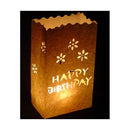 20 Pack White Happy Birthday Luminary Paper Candle Tea Light Lantern Bags Garden Anniversary Birthday Night Decorations Evening Party