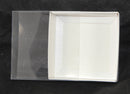 100 Pack of 8cm Square Wedding Invitation Coaster Favor Function product Presentation Cookie Biscuit Gift Box - 2cm deep - White Card Clear PVC Lid