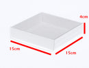 100 Pack of 15cm Square Invitation Coaster Favor Function product Presentation Cookie Biscuit Gift Box - 4cm deep - White Card Clear PVC Lid