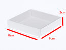 10 Pack of 8cm Square Wedding Invitation Coaster Favor Function product Presentation Cookie Biscuit Patisserie Gift Box 2cm deep White Card Clear Lid