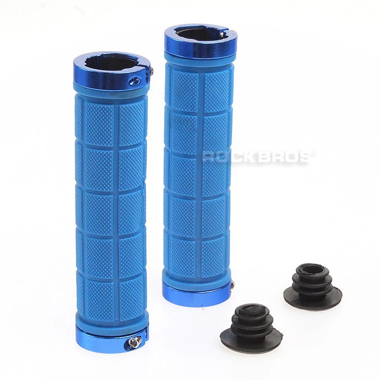 Bike Handlebar Grips MTB Mountain BMX Bike Bicycle Soft BLUE Fixed Double Lock Screw Tight Grips - Easy Fit - Rockbros