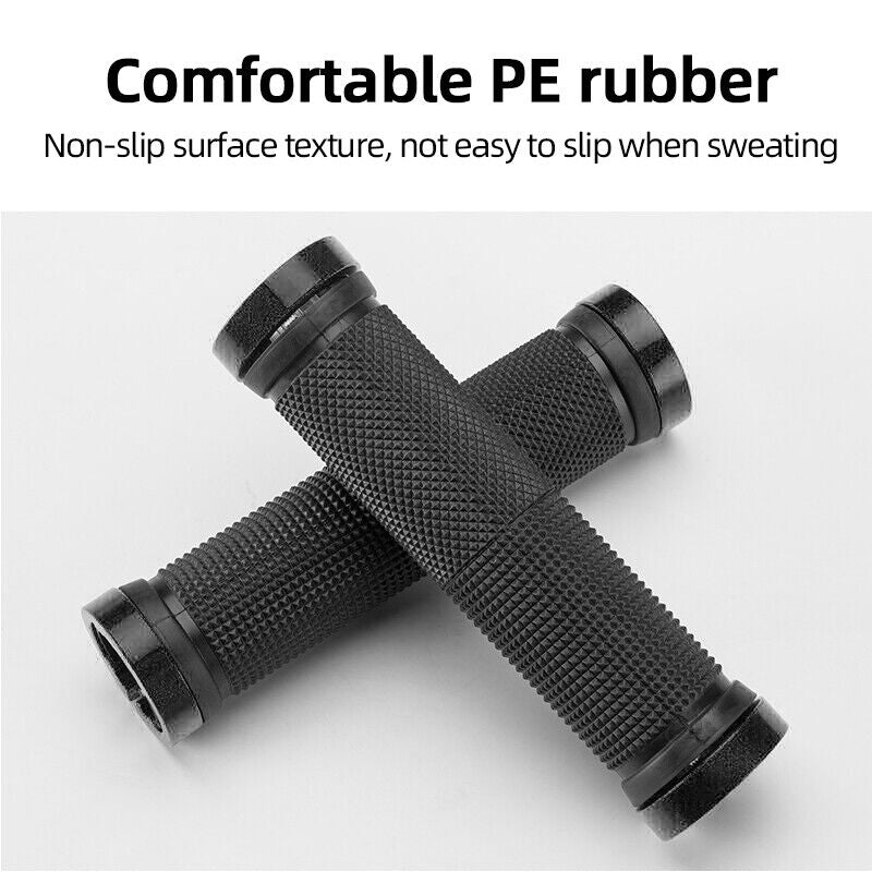 Bike Handlebar Grips MTB Mountain BMX Bike Bicycle Soft BLACK Fixed Double Lock Screw Tight Grips - Easy Fit - Rockbros