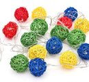 1 Set of Multi Coloured 5cm Rattan Cane 50 Ball Battery Powered LONG 5m String Lights Christmas Gift Home Wedding Party Bedroom Decoration