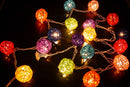 1 Set of Multi Coloured 5cm Rattan Cane 50 Ball Battery Powered LONG 5m String Lights Christmas Gift Home Wedding Party Bedroom Decoration