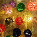 1 Set of Multi Coloured 5cm Rattan Cane 20 Ball Battery Powered 3m String Lights Christmas Gift Home Wedding Party Bedroom Decor