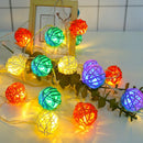 1 Set of Multi Coloured 5cm Rattan Cane 20 Ball Battery Powered 3m String Lights Christmas Gift Home Wedding Party Bedroom Decor