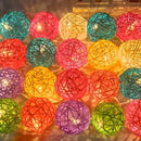 1 Set of Multi Coloured 5cm Rattan Cane 50 Ball Battery Powered LONG 5m String Lights Christmas Gift Home Wedding Party Bedroom Decoration