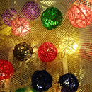 1 Set of Multi Coloured 5cm Rattan Cane 20 Ball Battery Powered 3m String Lights Christmas Gift Home Wedding Party Bedroom Decor