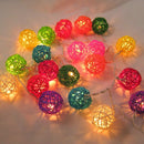 1 Set of Multi Coloured 5cm Rattan Cane 20 Ball Battery Powered 3m String Lights Christmas Gift Home Wedding Party Bedroom Decor