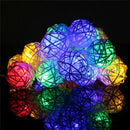 1 Set of Multi Coloured 5cm Rattan Cane 20 Ball Battery Powered 3m String Lights Christmas Gift Home Wedding Party Bedroom Decor