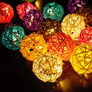 1 Set of Multi Coloured 5cm Rattan Cane 50 Ball Battery Powered LONG 5m String Lights Christmas Gift Home Wedding Party Bedroom Decoration