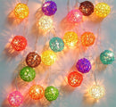 1 Set of Multi Coloured 5cm Rattan Cane 20 Ball Battery Powered 3m String Lights Christmas Gift Home Wedding Party Bedroom Decor