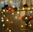 1 Set of Orange n White 5cm Rattan Cane 20 Ball Battery Powered 3m String Lights Christmas Gift Home Wedding Party Bedroom Decoration