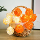 1 Set of Orange n White 5cm Rattan Cane 50 Ball Battery Powered LONG 5m String Lights Christmas Gift Home Wedding Party Bedroom Decoration