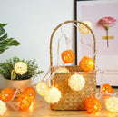 1 Set of Orange n White 5cm Rattan Cane 20 Ball Battery Powered 3m String Lights Christmas Gift Home Wedding Party Bedroom Decoration