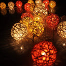 1 Set of Orange n White 5cm Rattan Cane 50 Ball Battery Powered LONG 5m String Lights Christmas Gift Home Wedding Party Bedroom Decoration