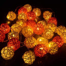1 Set of Orange n White 5cm Rattan Cane 50 Ball Battery Powered LONG 5m String Lights Christmas Gift Home Wedding Party Bedroom Decoration