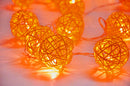 1 Set of Orange 5cm Rattan Cane 50 Ball Battery Powered LONG 5m String Lights Christmas Gift Home Wedding Party Bedroom Decoration Table Centrepiece