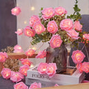 20 Pink Rose 3D Fairy Lights 3M String, Battery (AA) Indoor & Outdoor Decorations Wedding Valentines Romantic Room Table Lighting