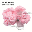 20 Pink Rose 3D Fairy Lights 3M String, Battery (AA) Indoor & Outdoor Decorations Wedding Valentines Romantic Room Table Lighting