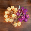 1 Set of Purple n White 5cm Rattan Cane 50 Ball Battery Powered LONG 5m String Lights Christmas Gift Home Wedding Party Bedroom Decoration