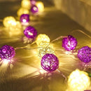 1 Set of Purple n White 5cm Rattan Cane 50 Ball Battery Powered LONG 5m String Lights Christmas Gift Home Wedding Party Bedroom Decoration