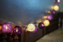 1 Set of Purple n White 5cm Rattan Cane 50 Ball Battery Powered LONG 5m String Lights Christmas Gift Home Wedding Party Bedroom Decoration
