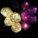 1 Set of Purple n White 5cm Rattan Cane 20 Ball Battery Powered 3m String Lights Christmas Gift Home Wedding Party Bedroom