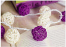 1 Set of Purple n White 5cm Rattan Cane 20 Ball Battery Powered 3m String Lights Christmas Gift Home Wedding Party Bedroom